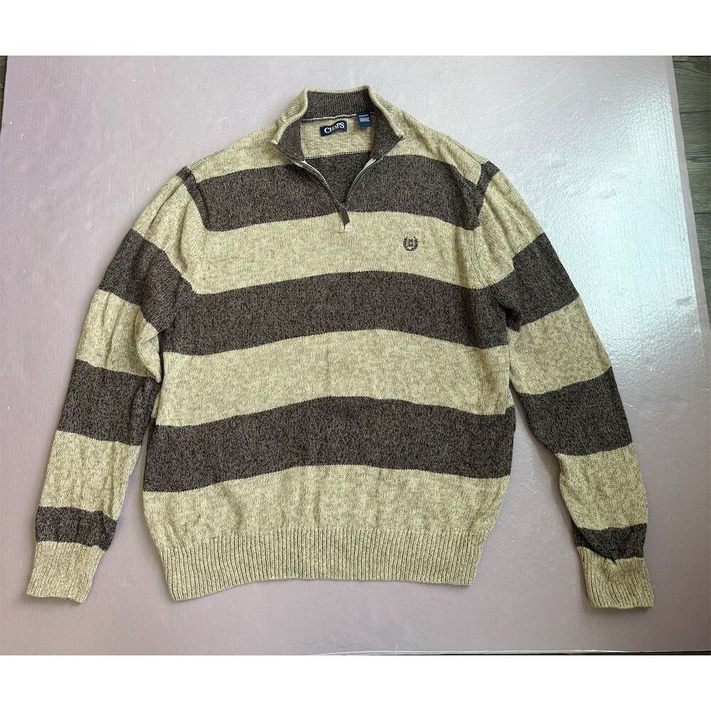 Chaps Men's 2XLT‎ Brown Striped 1/4 Zip Pullover Sweater Mock Neck